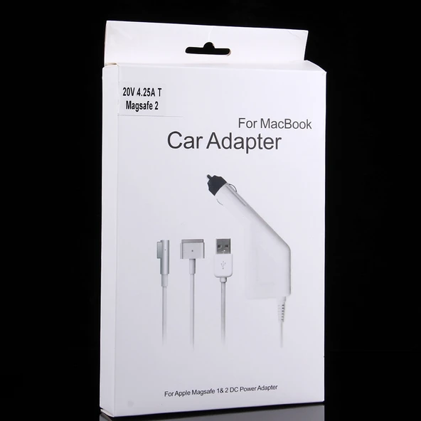 85W 20V 4.25A 5 Pin T Tipi MagSafe 2 Araç Şarj Cihazı 1 USB Portlu Apple Macbook A1398 A1424 MC975 MC976 ME664 ME665 Uyumlu Beyaz 1.7m - 5