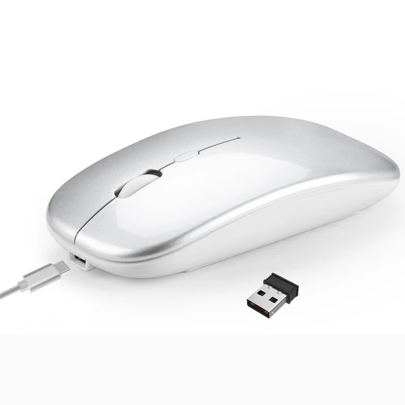 HXSJ M90 İnce Sessiz Şarjlı Çift Modlu Kablosuz Bluetooth Notebook PC Mouse Gri