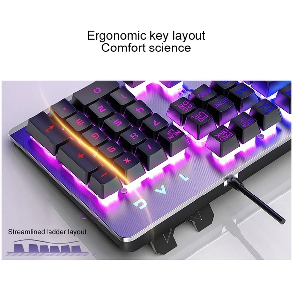 YINDIAO K002 USB Kablolu Mekanik Hisli RGB Işıklı Klavye Optik Mouse ve Kulaklık Seti Beyaz - 3