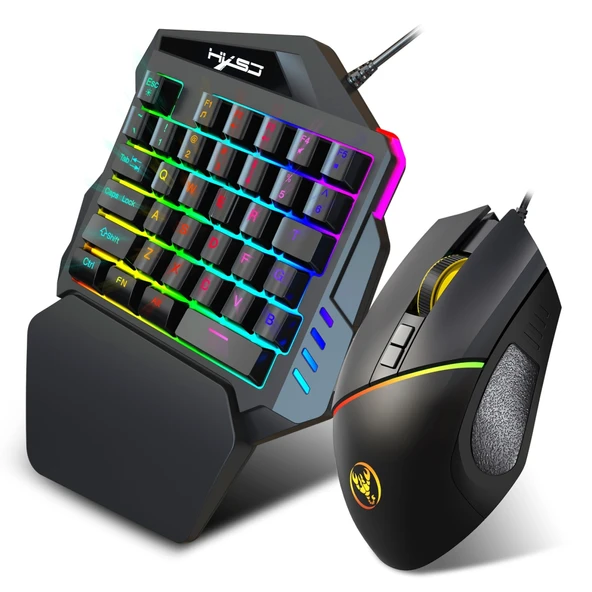HXSJ V100 A876 Kablolu Tek El Oyun Klavye ve Mouse Seti