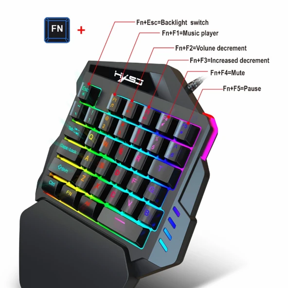 HXSJ V100 A876 Kablolu Tek El Oyun Klavye ve Mouse Seti - 4