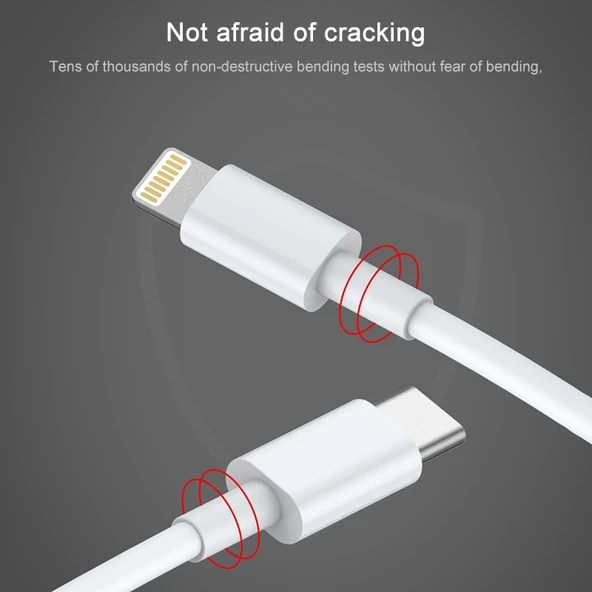 AWEI CL 68 Beyaz 3A Type C USB C 8 Pin PD Hızlı Şarj ve Data Kablosu 1 Metre - 9