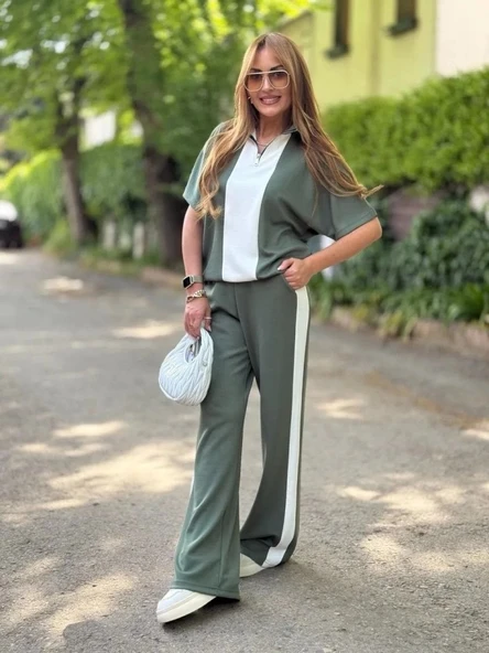 Kadın Modal Kumaş Yakası Fermuarlı şerit Detaylı Takım - 6