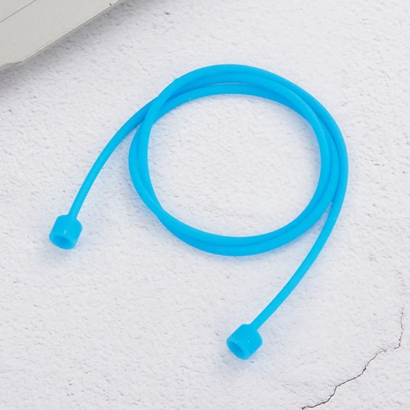 Apple AirPods 1 2 Uyumlu Mavi Silikon Kablo Kaybetmeyi Önleyici Kulaklık Askısı 60cm - 2