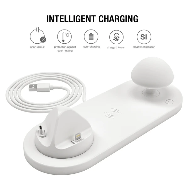 HQ UD11 10W 4 in 1 Hızlı Kablosuz Şarj Cihazı Beyaz Mantar LED Işıklı ve Telefon Tutuculu 1.2m Kablo - 6