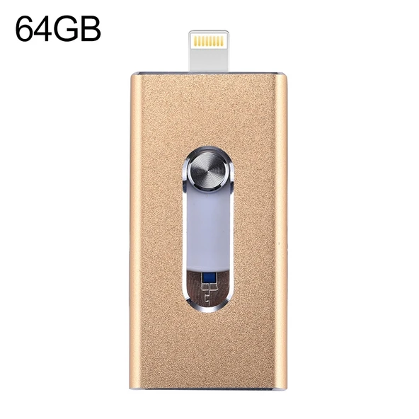 RQW 02 Altın Renk 3 in 1 USB 2.0 8 Pin ve Micro USB 64GB Flash Bellek