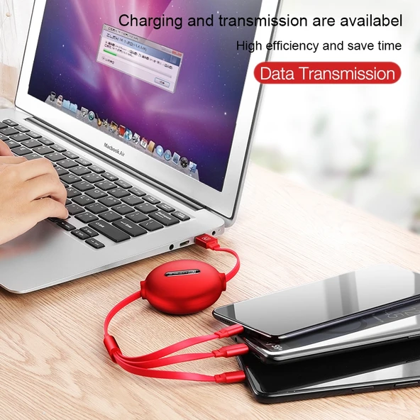 Cafele 3 in 1 Şarj ve Data Kablosu 8 Pin Micro USB Type C USB C Kırmızı 1.2 Metre - 10