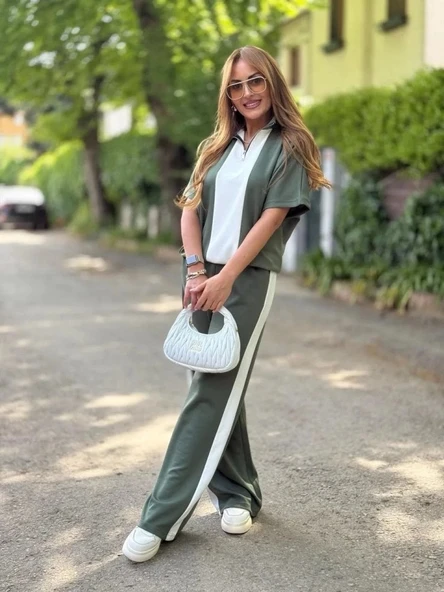 Kadın Modal Kumaş Yakası Fermuarlı şerit Detaylı Takım - 3
