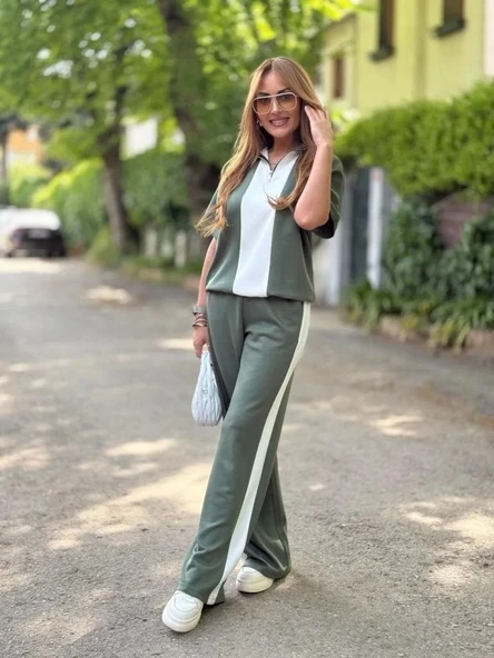 Kadın Modal Kumaş Yakası Fermuarlı şerit Detaylı Takım - 4