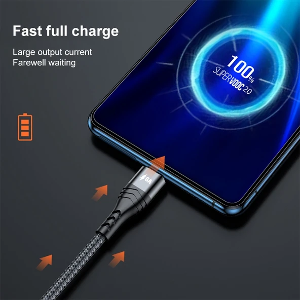 ADC-138 66W 3 in 1 USB 8 Pin Micro USB USB-C Hızlı Şarj Örgülü Data Kablosu 1.2m Gri - 5