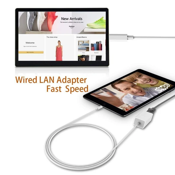 QTS LAN8152B 1 Metre 8 Pin to RJ45 Ethernet LAN Ağ Adaptör Kablosu Beyaz - 5