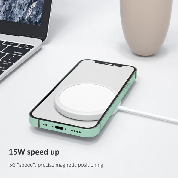 OJD-63 15W Manyetik Yuvarlak Alüminyum Alaşımlı Magsafe Kablosuz Şarj Cihazı - 7