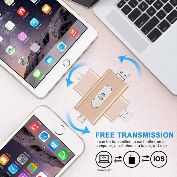RQW 02 Gri 3 in 1 USB 2.0 8 Pin ve Micro USB 32GB Flash Bellek - 7
