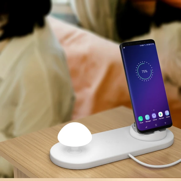 HQ UD11 10W 4 in 1 Hızlı Kablosuz Şarj Cihazı Beyaz Mantar LED Işıklı ve Telefon Tutuculu 1.2m Kablo - 10