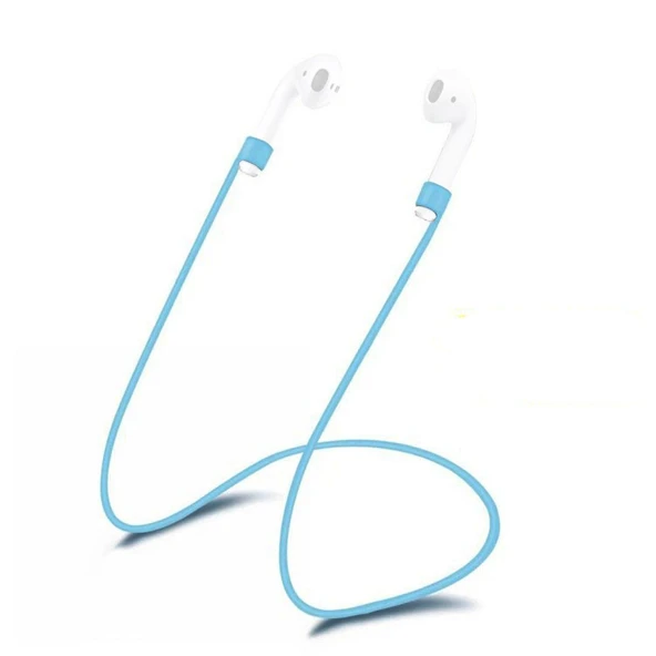 Apple AirPods 1 2 Uyumlu Mavi Silikon Kablo Kaybetmeyi Önleyici Kulaklık Askısı 60cm