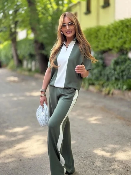 Kadın Modal Kumaş Yakası Fermuarlı şerit Detaylı Takım - 5