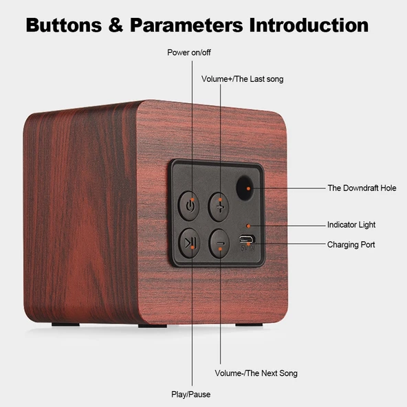 Q1 Ahşap Mini Taşınabilir Mega Bas Kablosuz Bluetooth Hoparlör Sarı - 4