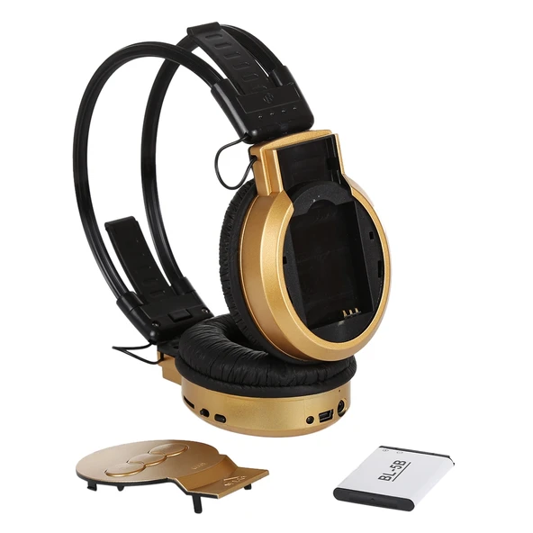 SH S1 Katlanabilir Stereo HiFi Kablosuz Spor Kulaklık LCD Ekranlı Altın Renk - 5