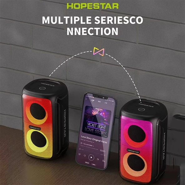 Hopestar Party 110 Mini Renkli Işıklı Kablosuz Bluetooth Hoparlör Siyah - 4