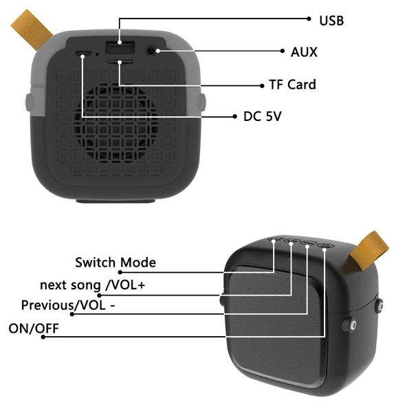 HB 200 Bluetooth 42 Taşınabilir Mini Kablosuz Hoparlör Gri - 6