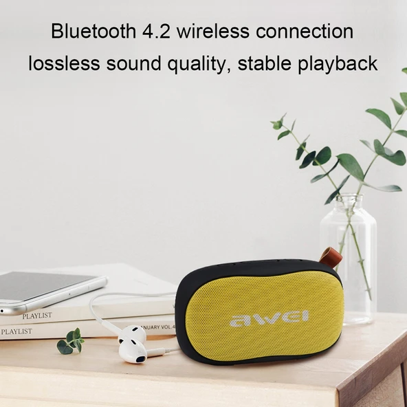 Awei Y900 Mini Taşınabilir Kablosuz Bluetooth Hoparlör Sarı Gürültü Engelleme Mikrofonlu TF Kart ve AUX Destekli - 3