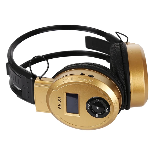 SH S1 Katlanabilir Stereo HiFi Kablosuz Spor Kulaklık LCD Ekranlı Altın Renk - 2