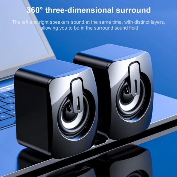 A1 USB Mini Yüksek Sesli Kablolu Hoparlör Bluetooth Özellikli Siyah - 3