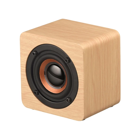 Q1 Ahşap Mini Taşınabilir Mega Bas Kablosuz Bluetooth Hoparlör Sarı - 2