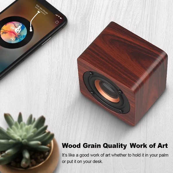 Q1 Ahşap Mini Taşınabilir Mega Bas Kablosuz Bluetooth Hoparlör Sarı - 7