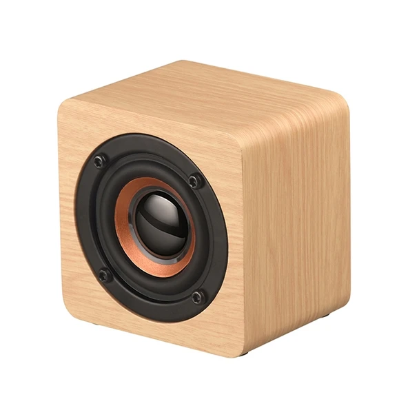 Q1 Ahşap Mini Taşınabilir Mega Bas Kablosuz Bluetooth Hoparlör Sarı