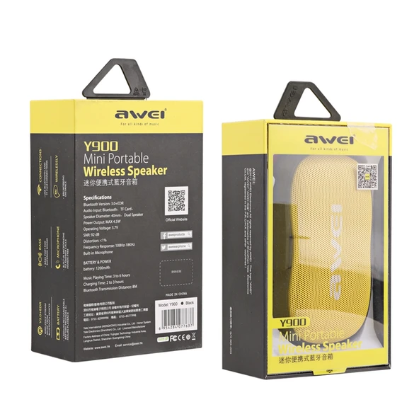 Awei Y900 Mini Taşınabilir Kablosuz Bluetooth Hoparlör Sarı Gürültü Engelleme Mikrofonlu TF Kart ve AUX Destekli - 10