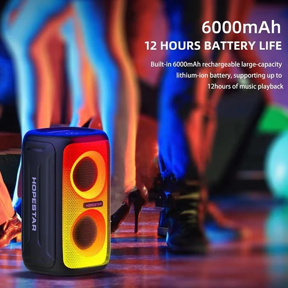 Hopestar Party 110 Mini Renkli Işıklı Kablosuz Bluetooth Hoparlör Siyah - 5