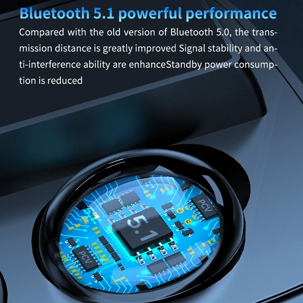 M9 Bluetooth 51 TWS Dijital Ekranlı Kablosuz Bluetooth Kulaklık Şarj Kutulu Fenerli Siyah - 11