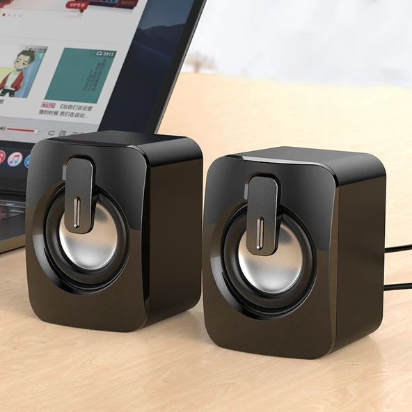 A1 USB Mini Yüksek Sesli Kablolu Hoparlör Bluetooth Özellikli Siyah