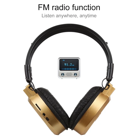 SH S1 Katlanabilir Stereo HiFi Kablosuz Spor Kulaklık LCD Ekranlı Altın Renk - 3