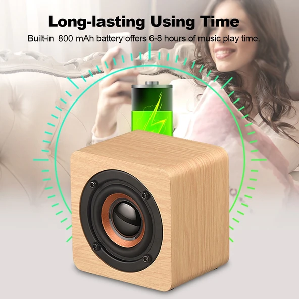 Q1 Ahşap Mini Taşınabilir Mega Bas Kablosuz Bluetooth Hoparlör Sarı - 10