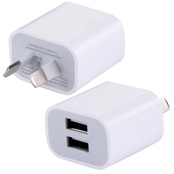5V 2A Yüksek Uyumluluklu 2 USB Portlu Şarj Cihazı AU Fiş Beyaz