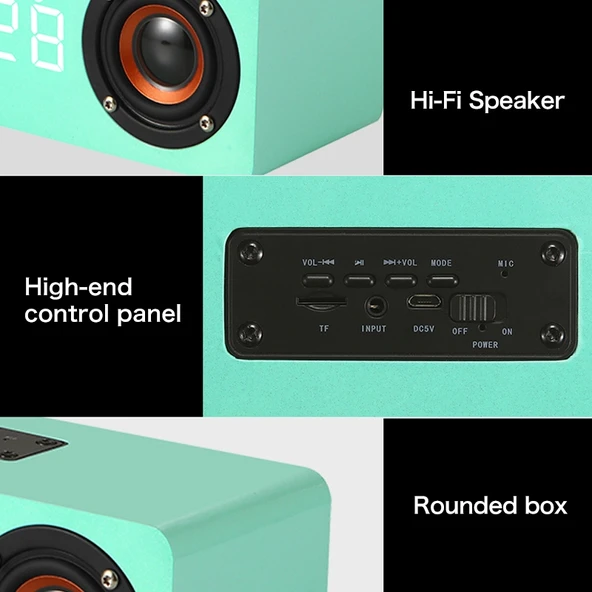 M5 Ahşap Bluetooth 4.2 Subwoofer Hoparlör Siyah TF Kart AUX FM Destekli - 11