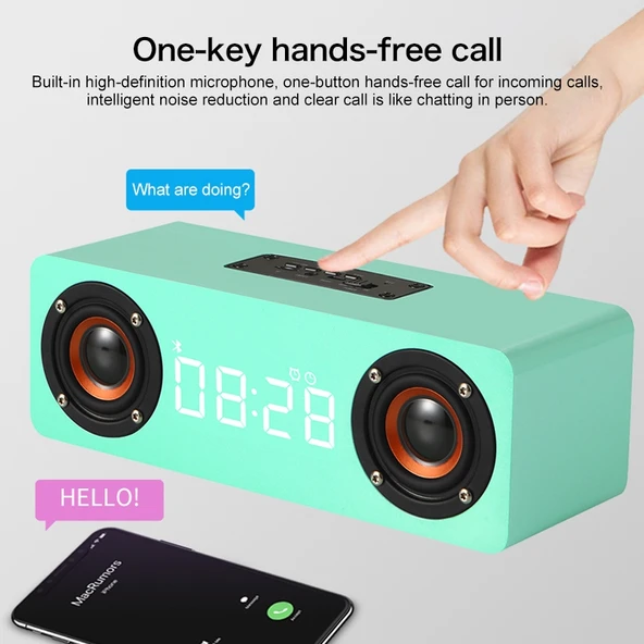 M5 Ahşap Bluetooth 4.2 Subwoofer Hoparlör Siyah TF Kart AUX FM Destekli - 9