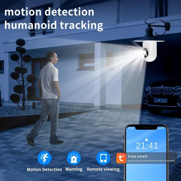 1080P K8 Model Ampul Tipi WiFi Güvenlik Kamerası Beyaz Gece Görüşlü İki Yönlü Görüş ve Hareket Algılama - 5