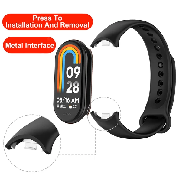 Xiaomi Smart Band 9 9 NFC 8 8 NFC Uyumlu Metal Tokalı Gökyüzü Mavisi Silikon Saat Kayışı - 5