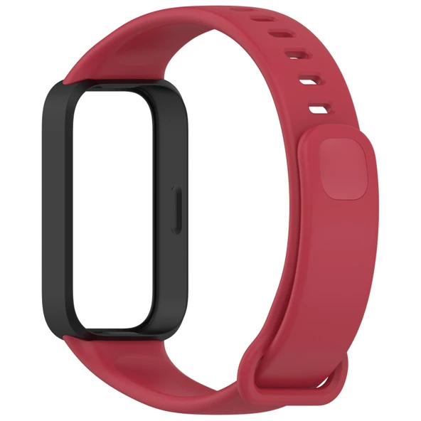 Xiaomi Redmi Band 2 ve Smart Band 8 Active Uyumlu Kırmızı Siyah Yumuşak Silikon Saat Kayışı - 3