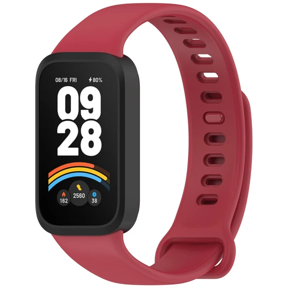 Xiaomi Redmi Band 2 ve Smart Band 8 Active Uyumlu Kırmızı Siyah Yumuşak Silikon Saat Kayışı