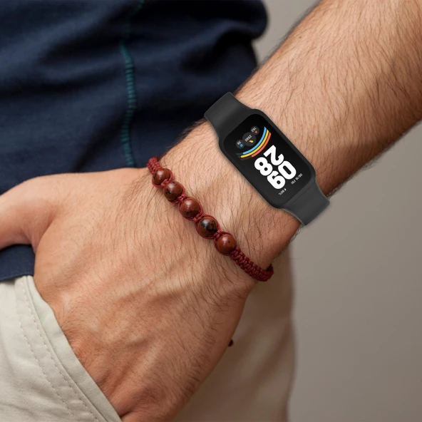 Xiaomi Redmi Band 2 ve Smart Band 8 Active Uyumlu Kırmızı Siyah Yumuşak Silikon Saat Kayışı - 7