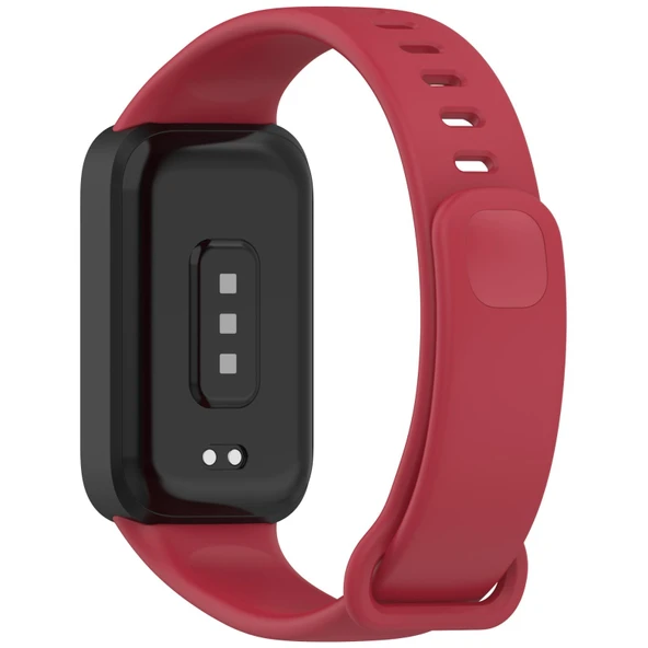 Xiaomi Redmi Band 2 ve Smart Band 8 Active Uyumlu Kırmızı Siyah Yumuşak Silikon Saat Kayışı - 2