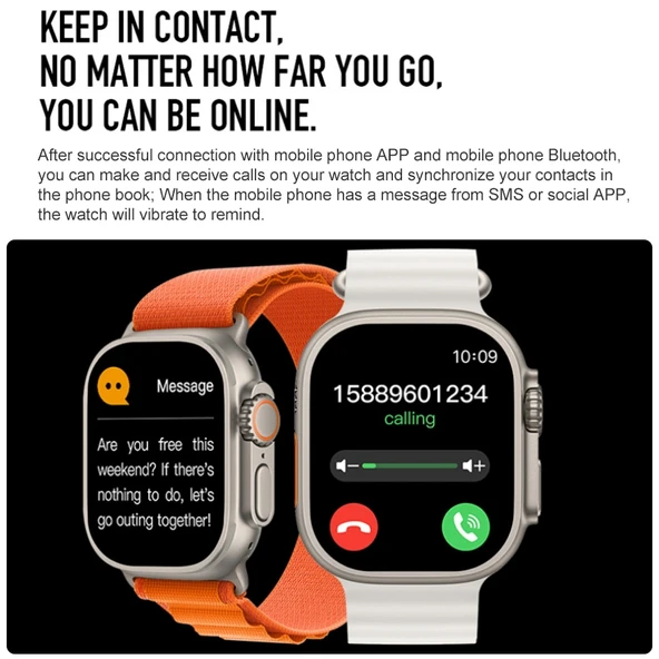 S800 Ultra Max Akıllı Bileklik 15 İnç Silikon Kordonlu Siyah Bluetooth Arama Nabız Kan Basıncı Kan Oksijen Ölçer - 6