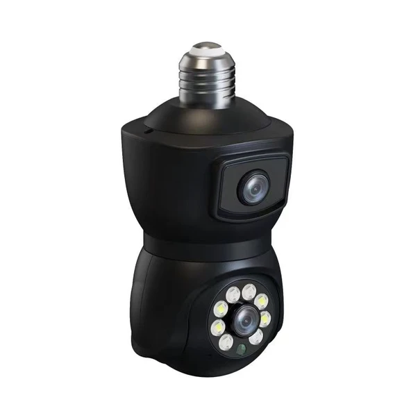 DP41 Ampul Tipi Çift Lensli Hareket Takipli Akıllı Kamera Siyah - 2