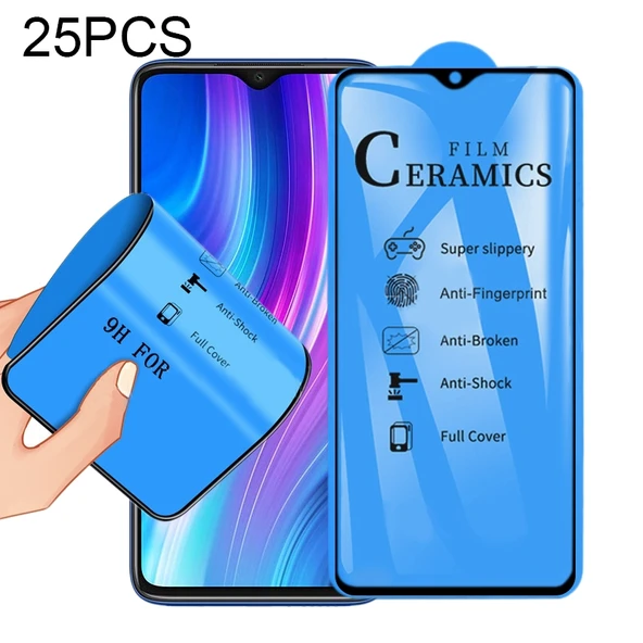 Xiaomi Redmi Note 8 Pro Uyumlu 25 Adet 2.5D Tam Kaplama Seramik Ekran Koruyucu