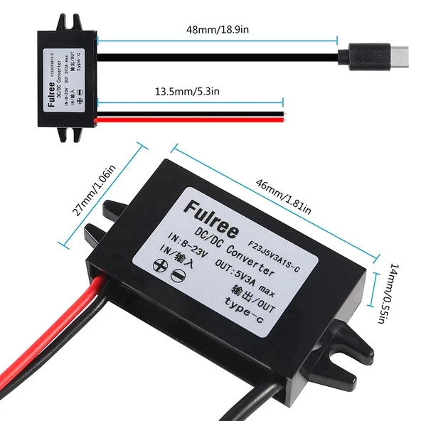 12V den 5V 3A Araç Güç Dönüştürücü DC Modül Voltaj Regülatörü 2 si 1 Arada Çift USB Dişi - 5