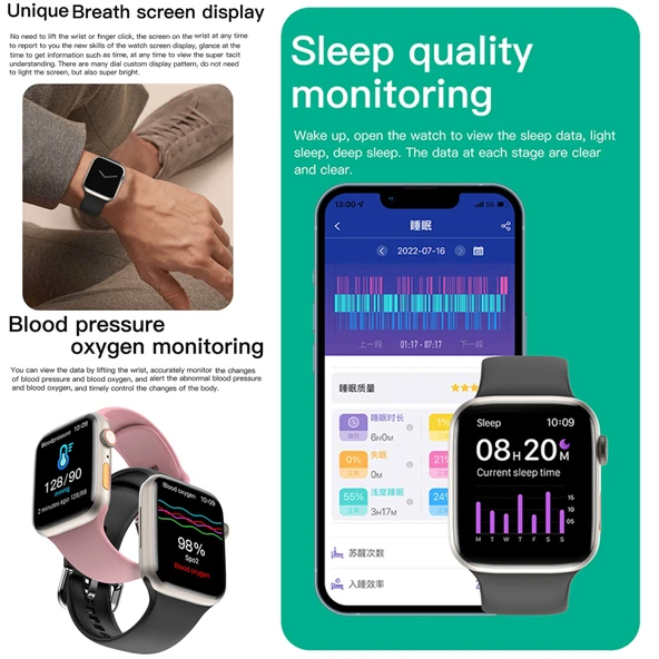 Q9 Akıllı Bileklik 2.01 İnç Su Geçirmez Akıllı Saat Siyah Altın Renk Bluetooth Arama Nabız Kan Basıncı Kan Oksijen Ölçer - 9